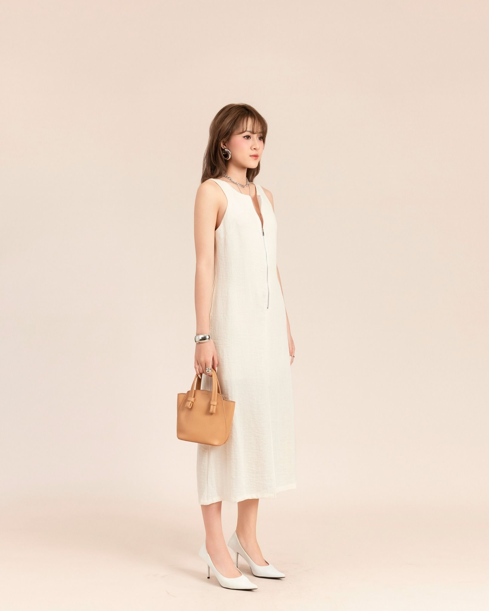 Đầm Linen Dáng Dài Khóa Kéo Xẻ Tà 11011828