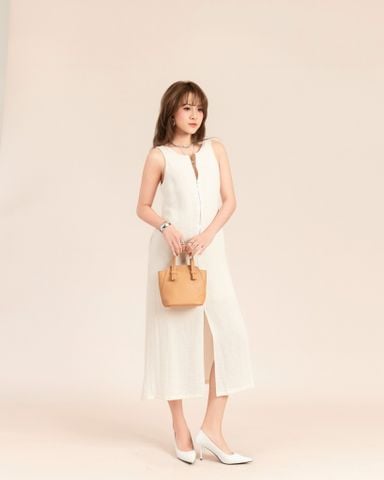 Đầm Linen Dáng Dài Khóa Kéo Xẻ Tà 11011828