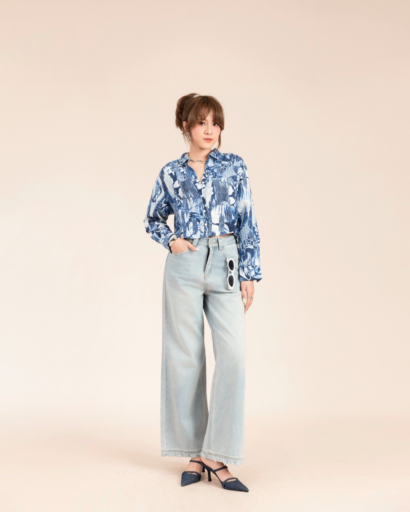 Áo Sơ Mi Croptop Linen In Họa Tiết 10611796