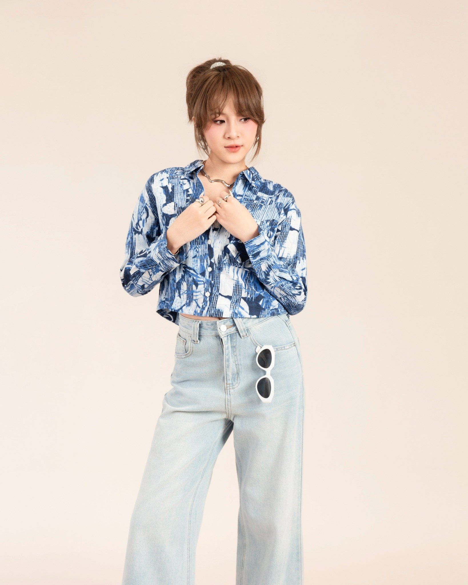Áo Sơ Mi Croptop Linen In Họa Tiết 10611796
