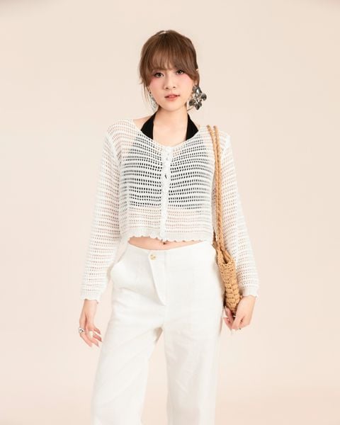 áo khoác len lưới màu trắng