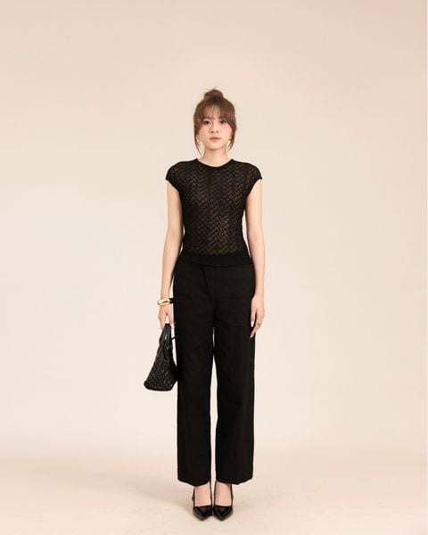 quần linen ống suông màu đen