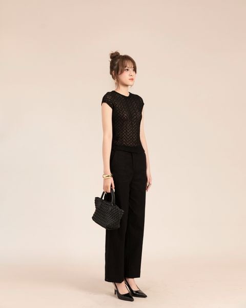 quần linen ống suông màu đen