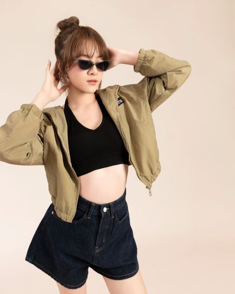 áo khoác dù có nón màu rêu