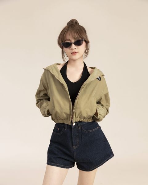 áo khoác dù có nón màu rêu