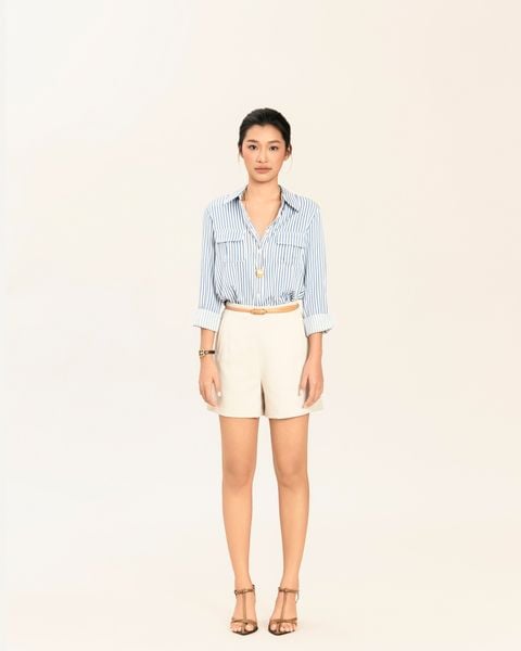 quần short kaki lưng cao màu trắng