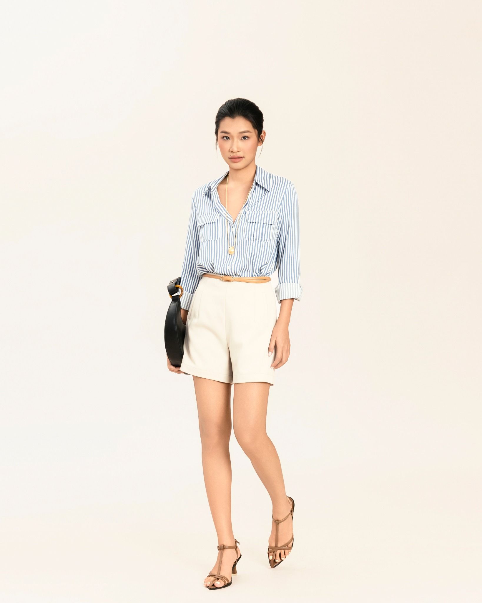 Sơ Mi Sọc Lụa Tay Dài Phối Túi 10611830
