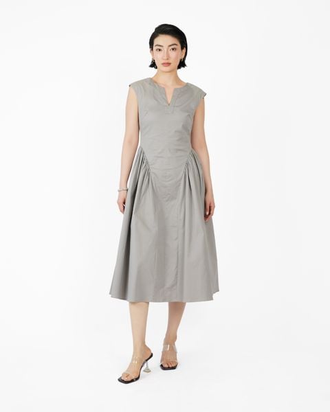 đầm kiểu kaki cách điệu eo màu xám