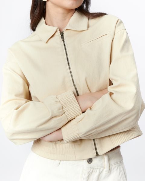 khoác kiểu kaki nữa form lửng màu kem