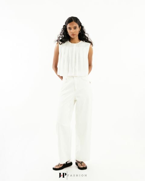 áo sơ mi kate trắng xếp ly