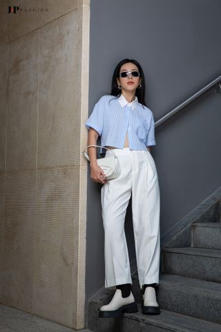 Áo sơ mi croptop ngắn tay