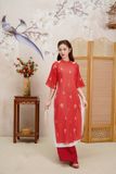  Áo dài Tơ Châu Sa - đỏ thêu hoa - FA23098 S 