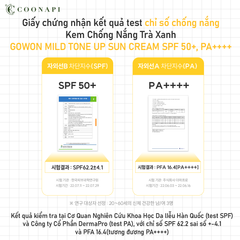 Kem Chống Nắng Nâng Tone Cho Da Nhạy Cảm, Ngừa Mụn, Dưỡng Trắng Da Chiết Xuất Trà Xanh Gowon Mild Tone Up Sun Cream SPF50+/PA++++