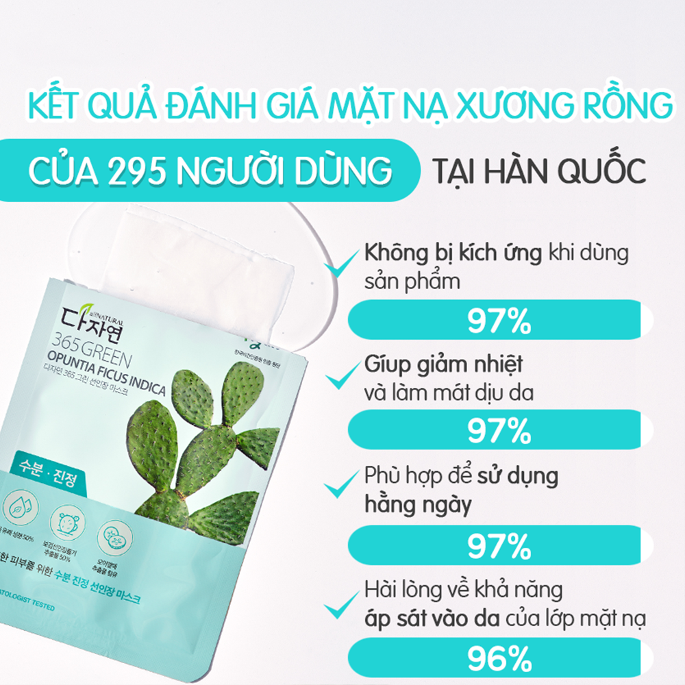 Mặt Nạ Xương Rồng Cấp Nước, Dưỡng Ẩm, Làm Dịu & Dưỡng Sáng Da All Natural 365 Green Opuntia Ficus Indica Sheet Mask 20ml