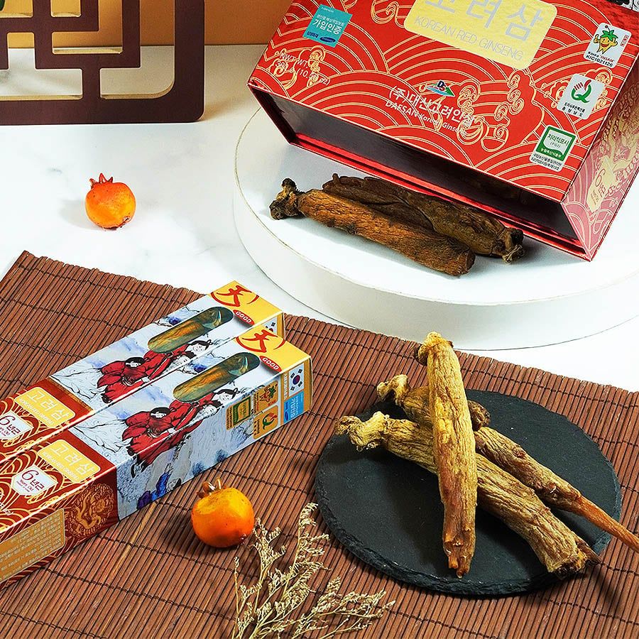 Hồng Sâm Củ Khô 6 Năm Tuổi Daesan Hàn Quốc Hộp 10 củ 300g