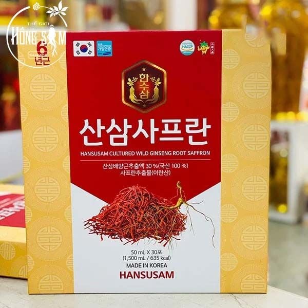 Nước Hồng Sâm Chiết Xuất Sâm Núi Saffron Hansusam 30 Gói x 50ml