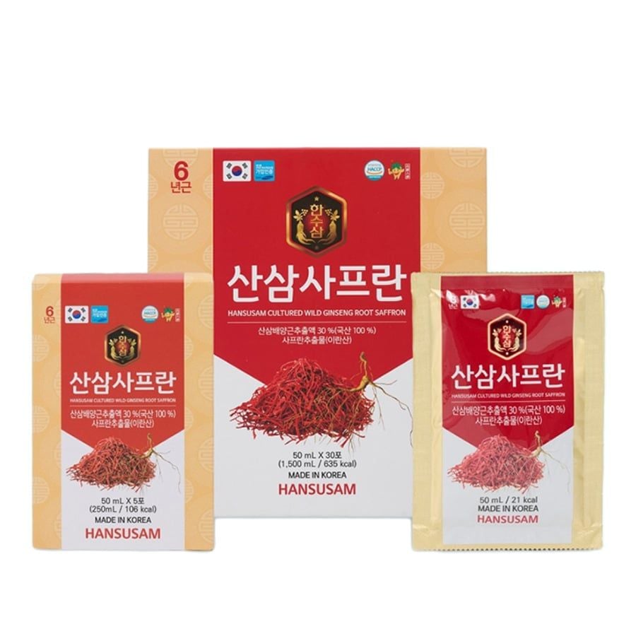 Nước Hồng Sâm Chiết Xuất Sâm Núi Saffron Hansusam 30 Gói x 50ml