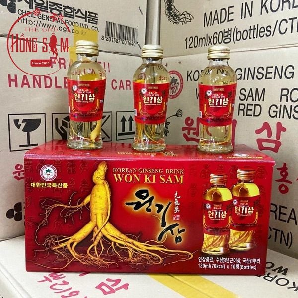 Nước Hồng Sâm Có Củ Won Ki Sam Hàn Quốc Hộp 10 Chai x 120ml