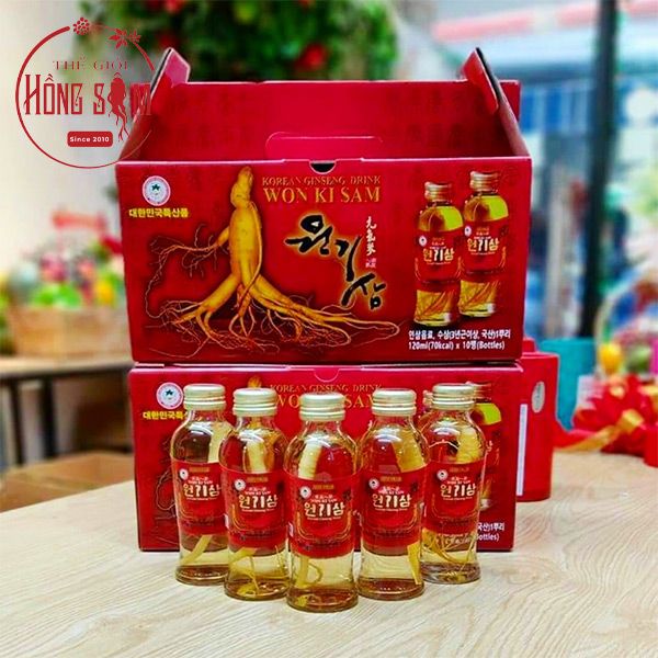 Nước Hồng Sâm Có Củ Won Ki Sam Hàn Quốc Hộp 10 Chai x 120ml