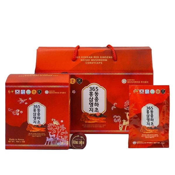 Nước Hồng Sâm Linh Chi Đông Trùng Hạ Thảo 365 Hàn Quốc Hộp 20 Gói x 70ml