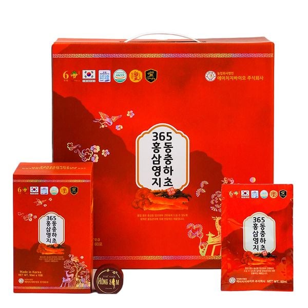 Nước Hồng Sâm Linh Chi Đông Trùng Hạ Thảo 365 Hàn Quốc Hộp 60 Gói x 50ml
