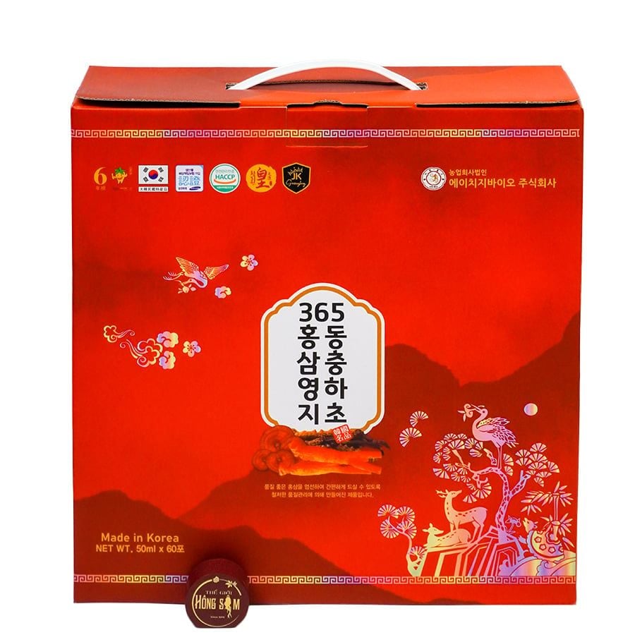 Nước Hồng Sâm Linh Chi Đông Trùng Hạ Thảo 365 Hàn Quốc Hộp 60 Gói x 50ml