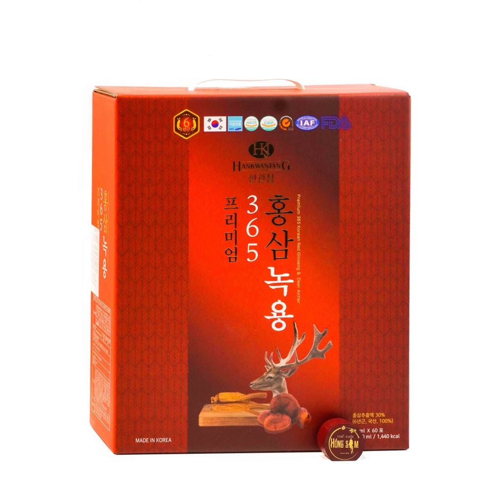 Nước Hồng Sâm Nhung Hươu Linh Chi 365 Hàn Quốc Hộp 60 Gói x 70ml