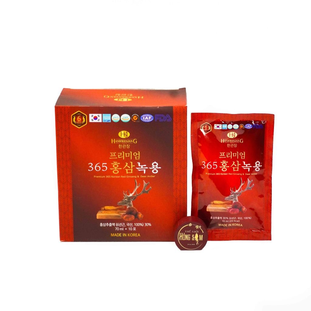 Nước Hồng Sâm Nhung Hươu Linh Chi Hàn Quốc 365 Hộp 20 gói x 70ml
