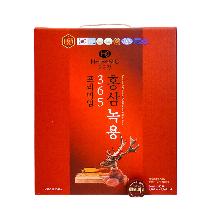Nước Hồng Sâm Nhung Hươu Linh Chi 365 Hàn Quốc Hộp 60 Gói x 70ml