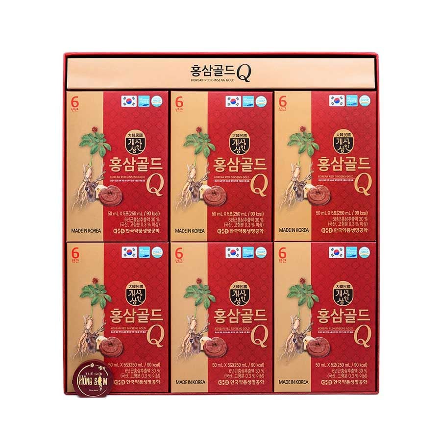 Nước Hồng Sâm Nhung Hươu Linh Chi Gold Q Hàn Quốc Hộp 30 Gói x 50ml
