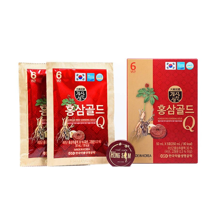 Nước Hồng Sâm Nhung Hươu Linh Chi Gold Q Hàn Quốc Hộp 30 Gói x 50ml