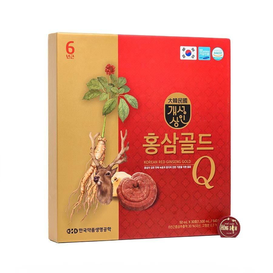 Nước Hồng Sâm Nhung Hươu Linh Chi Gold Q Hàn Quốc Hộp 30 Gói x 50ml