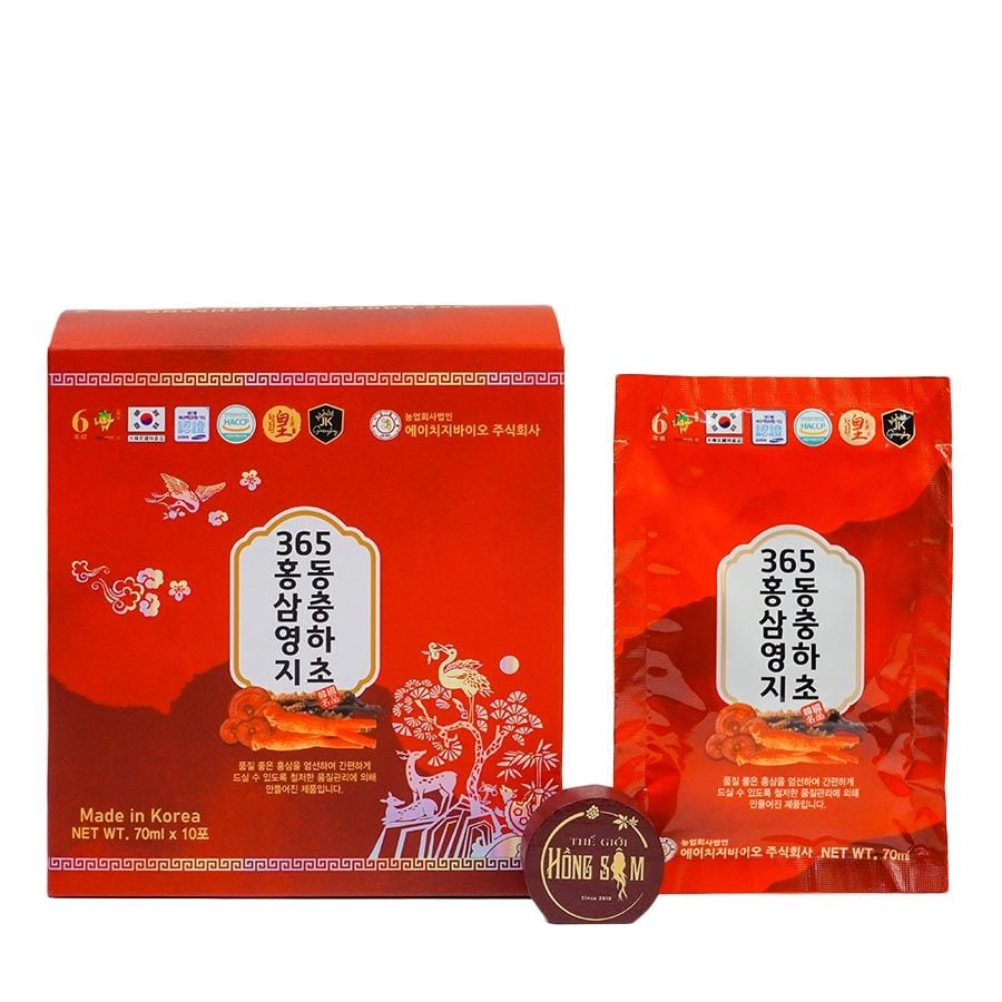 Nước Hồng Sâm Linh Chi Đông Trùng Hạ Thảo 365 Hàn Quốc Hộp 20 Gói x 70ml