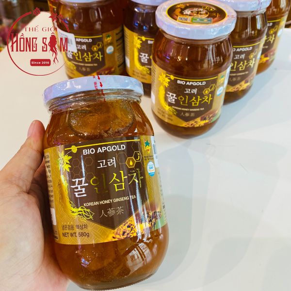 Sâm Tươi Thái Lát Ngâm Mật Ong Bio Apgold Hàn Quốc Lọ 580g