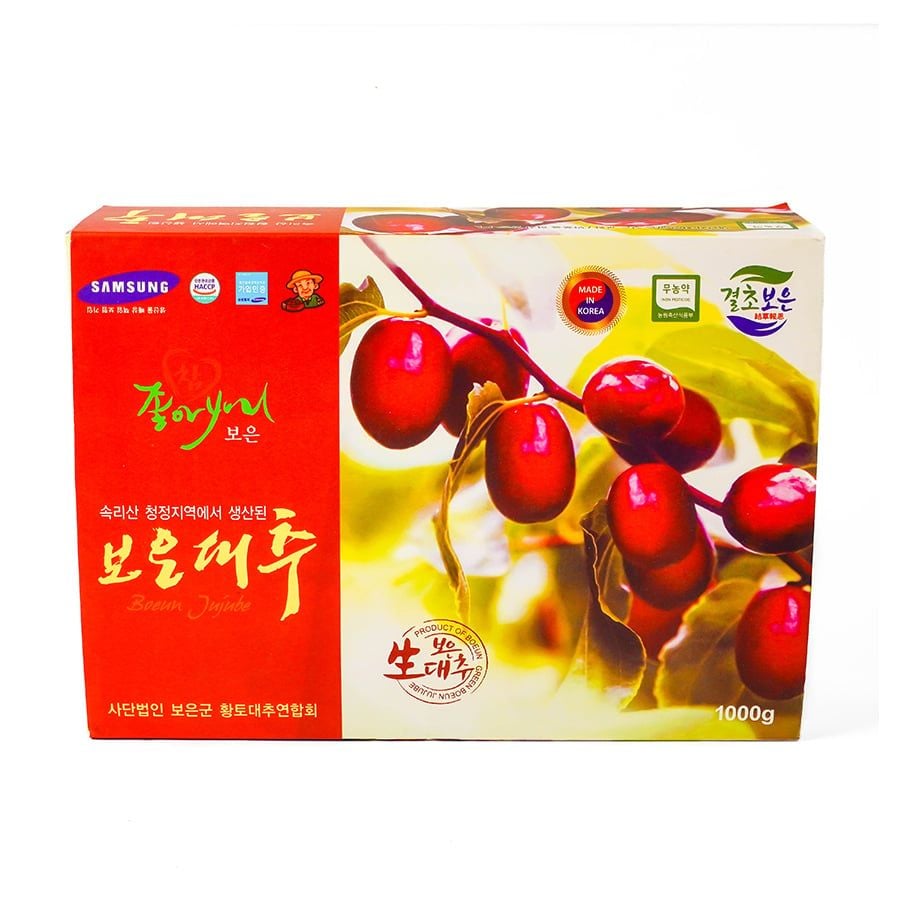 Táo Đỏ Sấy Khô Samsung Boeun Jujube Hàn Quốc Hộp 1kg (Táo Cành)