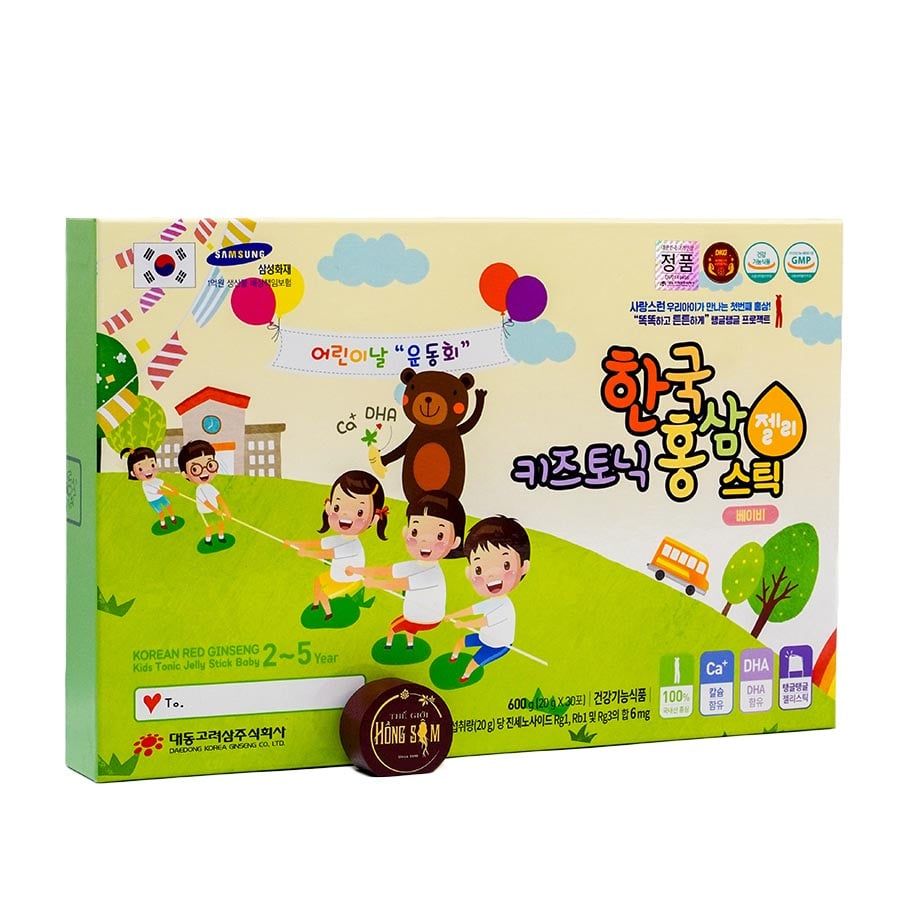 Thạch Hồng Sâm Hàn Quốc Cho Bé Daedong - Baby Korean Red Ginseng Jelly 30 Gói x 20g (2-5 Tuổi)