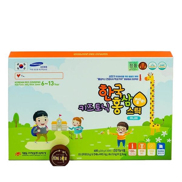Thạch Hồng Sâm Hàn Quốc Cho Bé Daedong - Baby Korean Red Ginseng Jelly Junior 30 Gói x 20g (6-13 Tuổi)