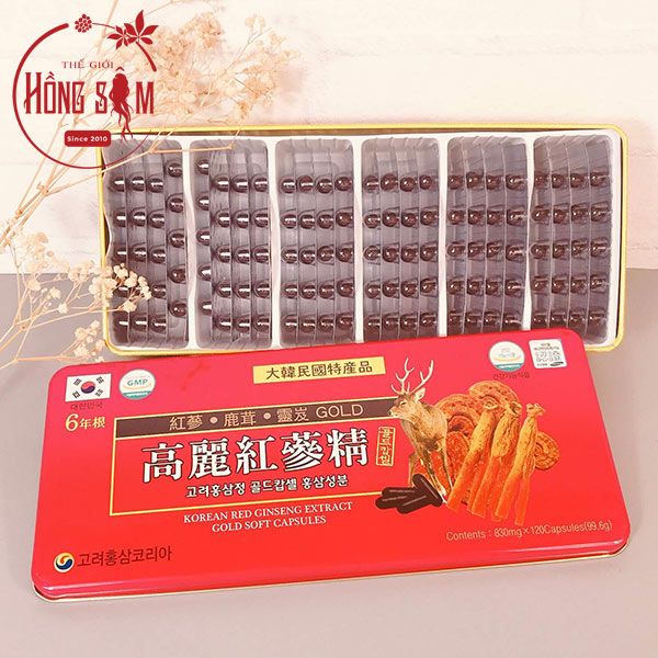 Hộp 120 Viên Hồng Sâm Nhung Hươu Linh Chi Goryeo Hộp Đỏ Hàn Quốc