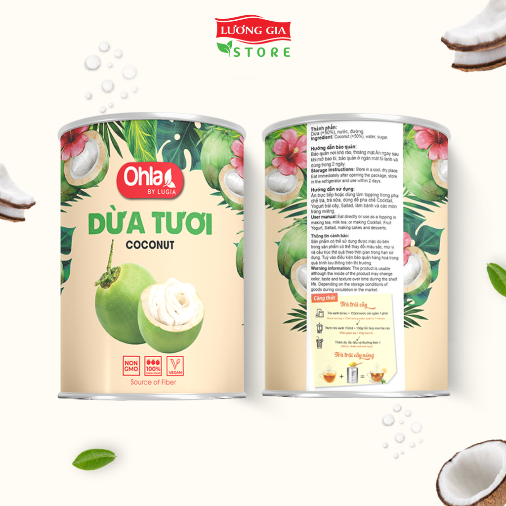 Trái cây tươi đóng lon Ohla 950g - Dừa Tươi