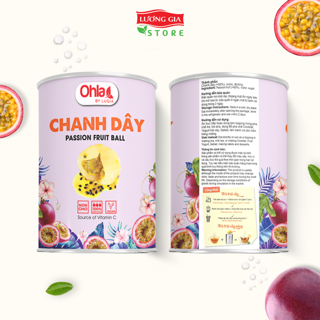 Trái cây tươi đóng lon Ohla 950g - Chanh dây nguyên trái/nước