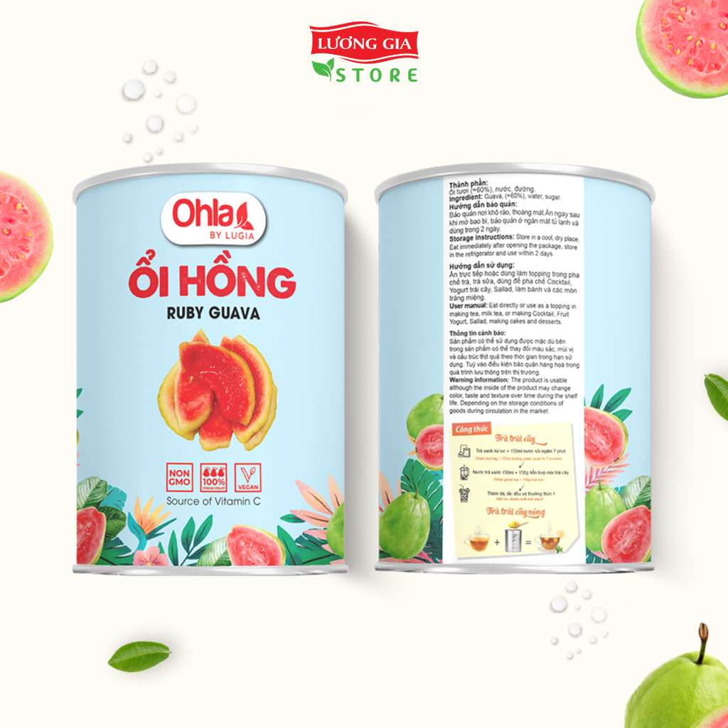 Trái cây tươi đóng lon Ohla 950g - Ổi hồng