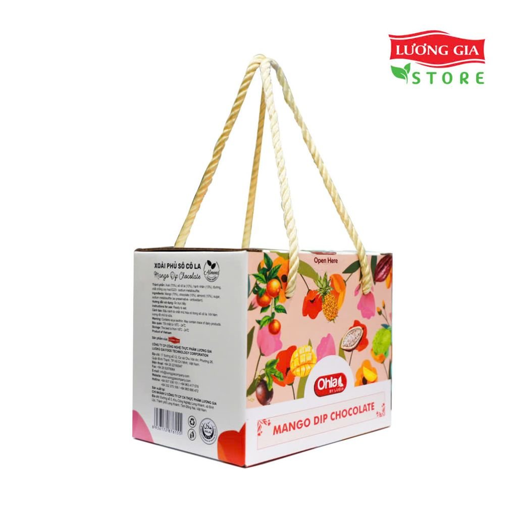 Hộp xoài nhúng Socola hạnh nhân Ohla (lát lớn) 500g