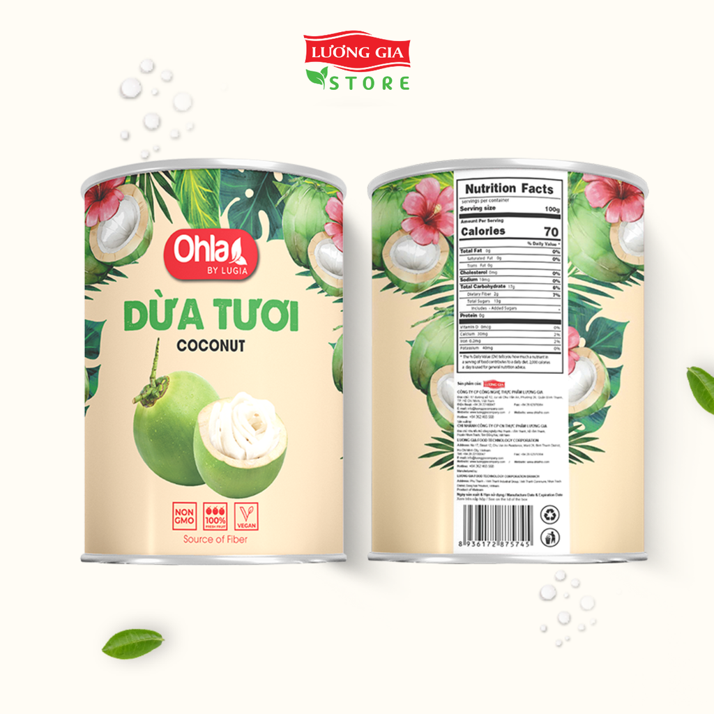 Trái cây tươi đóng lon Ohla 950g - Dừa Tươi