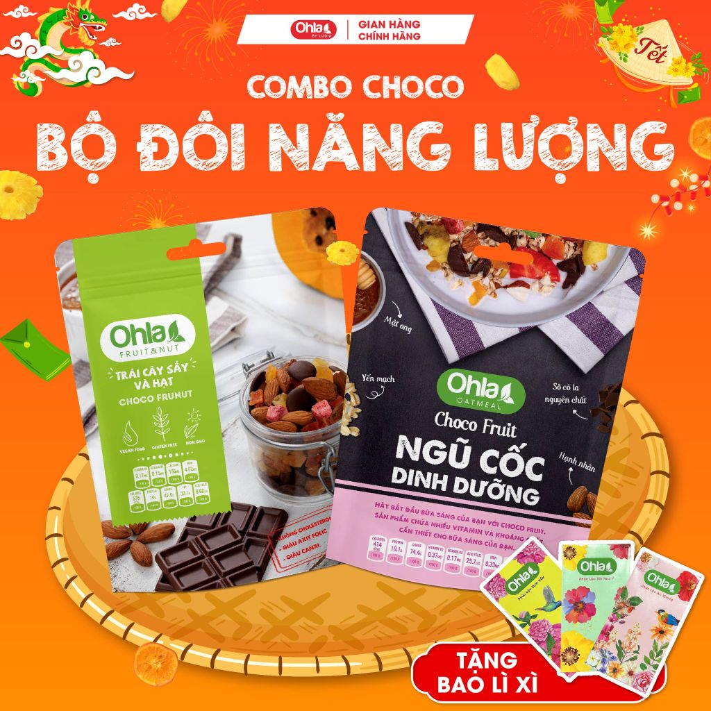 COMBO Bộ đôi năng lượng Choco (1 NCDD Choco Fruit 180gr và 1 Trái Cây Sấy Mix Hạt Choco Frunut 100gr)