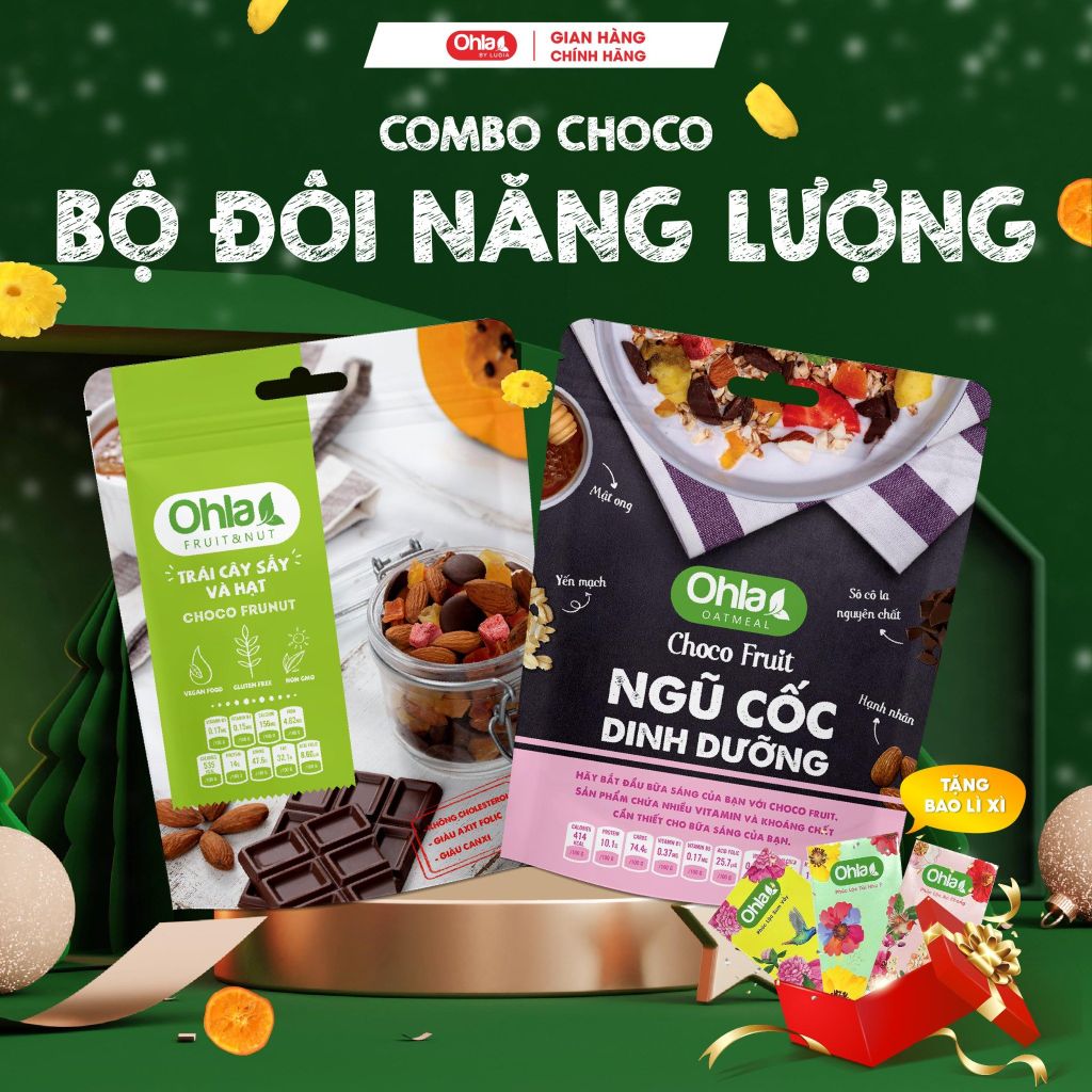 COMBO Bộ đôi năng lượng Choco (1 NCDD Choco Fruit 180gr và 1 Trái Cây Sấy Mix Hạt Choco Frunut 100gr)
