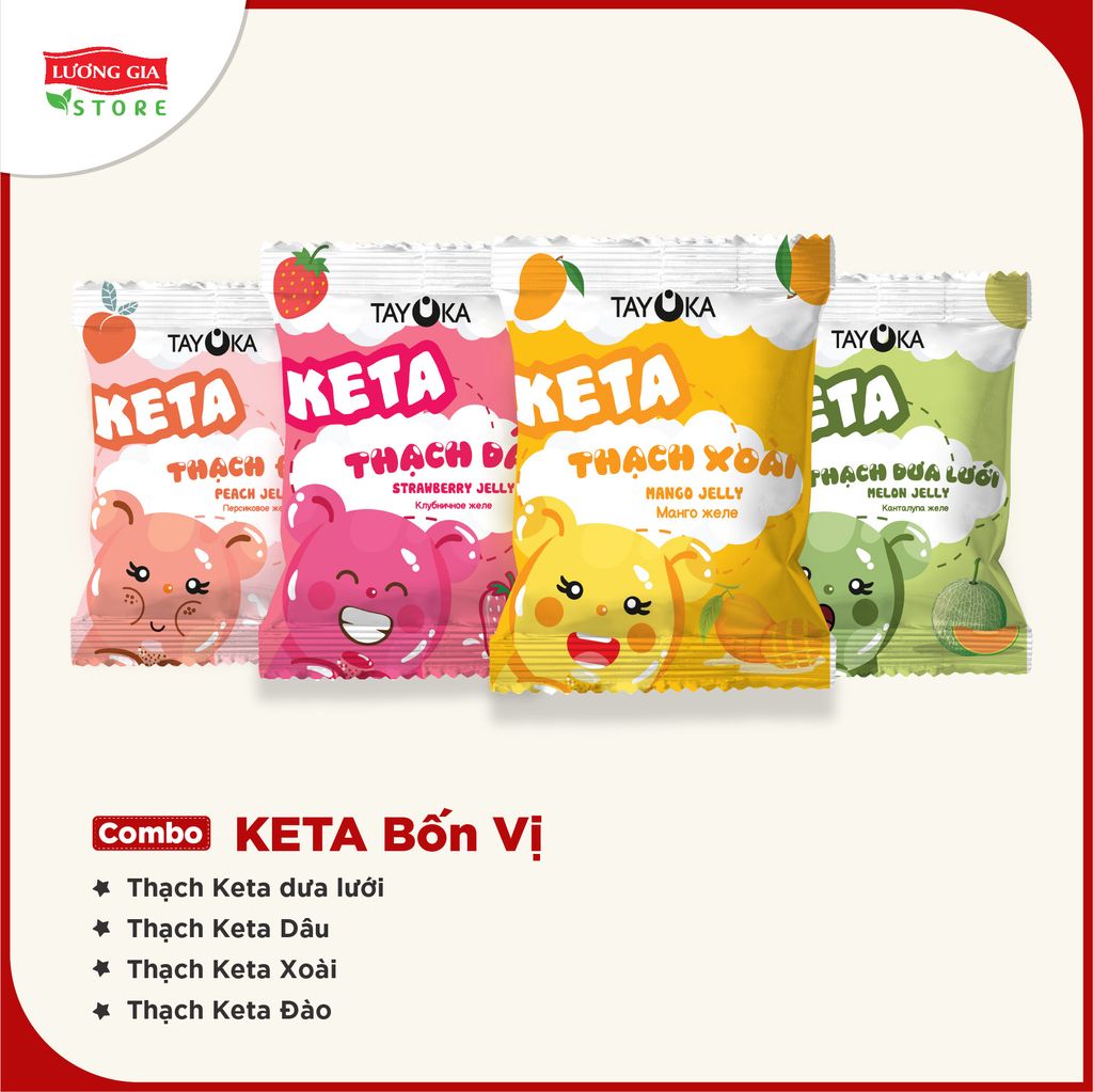 Combo Keta 4 Vị (thạch đào, thạch xoài, thạch dâu, thạch dưa lưới)