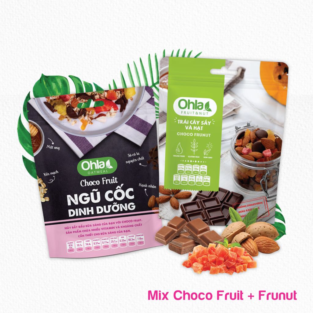 COMBO Bộ đôi năng lượng Choco (1 NCDD Choco Fruit 180gr và 1 Trái Cây Sấy Mix Hạt Choco Frunut 100gr)
