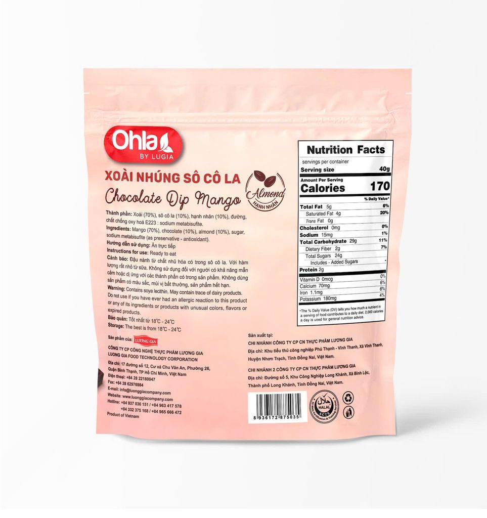 Combo siêu hời 5: xoài nhúng socola hạnh nhân 100g Ohla