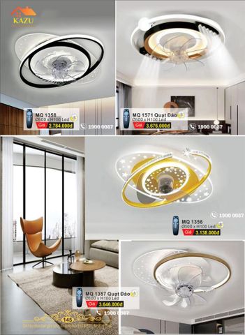 Đèn mâm quạt Led cao cấp Kazu MQ1571 quạt đảo