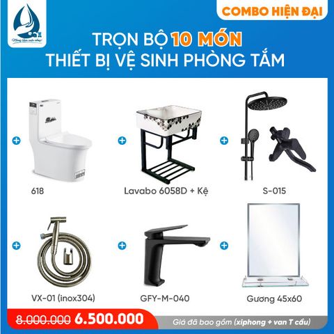Combo Hiện Đại 7 Trọn Bộ 10 Món Thiết Bị Vệ Sinh Phòng Tắm - Sài Gòn Xanh